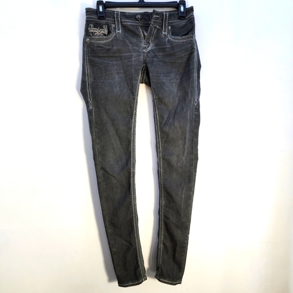 Rock Revival Size 25 Gray Skinny Jeans with White Stitching